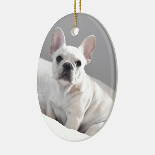 Cream Frenchie Keramisch Ornament (Links)