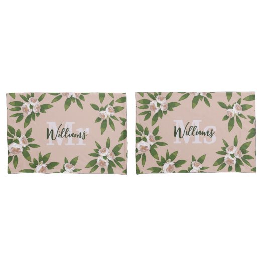 Cream Garden Harmony: Camelia's en groen Kussensloop (Voorkant-Set)