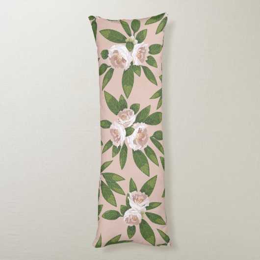 Cream Garden Harmony: Camelia's en groen Lichaamskussen (Achterkant (Verticaal))