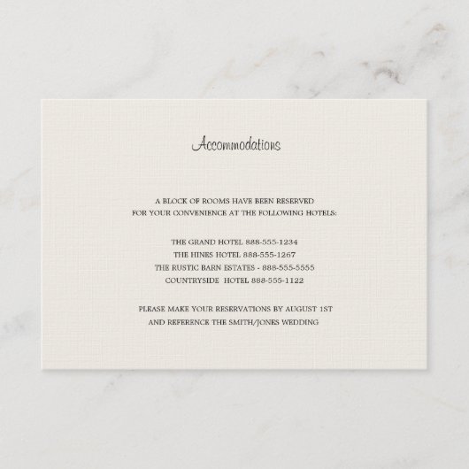 Cream-gekleurde accommodatiekaart informatiekaartje (Voorkant)