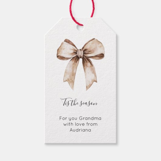 Cream Gingerbread Christmas Bow Cadeaulabel (Voorkant)