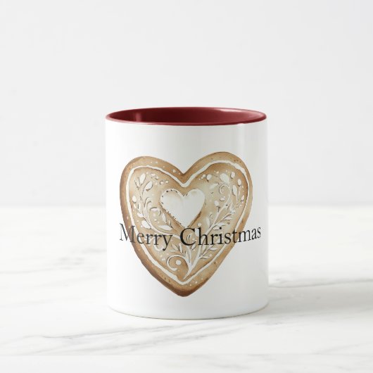 Cream Gingerbread Christmas Heart Mok (Midden)