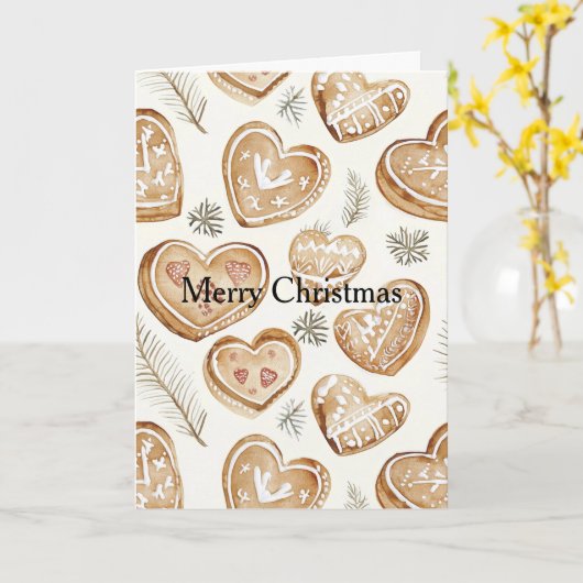 Cream Gingerbread Christmas Hearts  Kaart (Gele Bloem)