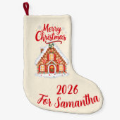  Cream Gingerbread House Christmas Stocking Kleine Kerstsok (Voorkant)