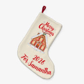  Cream Gingerbread House Christmas Stocking Kleine Kerstsok (Voorkant (Hangend))