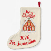  Cream Gingerbread House Christmas Stocking Kleine Kerstsok (Achterkant)