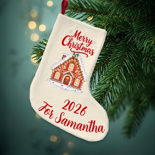  Cream Gingerbread House Christmas Stocking Kleine Kerstsok