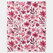 Cream Girly Pink Red Flowers Hearts Fleece Deken (Voorkant)