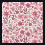 Cream Girly Pink Red Flowers Hearts   Stenen Onderzetter<br><div class="desc">Cream Girly Pink Red Flowers Hearts</div>