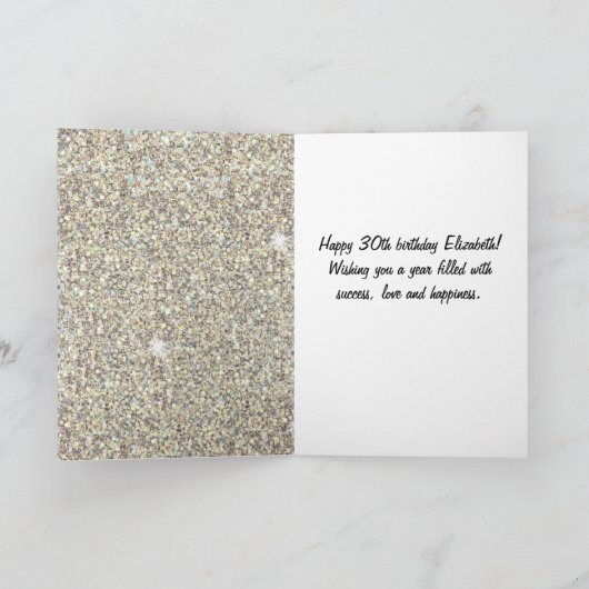 Cream Glitter 30th Birthday Kaart (Binnen)