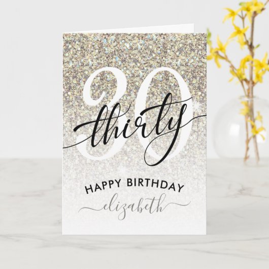 Cream Glitter 30th Birthday Kaart (Gele Bloem)
