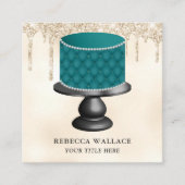 Cream Glitter Blauwgroen Tufted Cake Bakery Vierkante Visitekaartje (Voorkant)