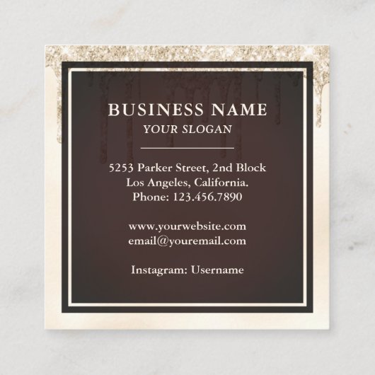 Cream Glitter Chocolate Drift Icking Cake Bakery Vierkante Visitekaartje (Achterkant)