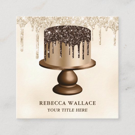Cream Glitter Chocolate Drift Icking Cake Bakery Vierkante Visitekaartje (Voorkant)