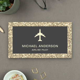 Cream Glitter Jet Vliegtuig Vliegtuigpiloot Visitekaartje