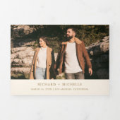 Cream Gold Arch Photo QR code Wedding Drieluik Uitnodiging (Cover)