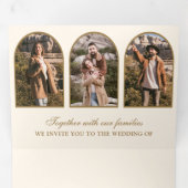 Cream Gold Arch Photo QR code Wedding Drieluik Uitnodiging (Binnenzijde eerst)