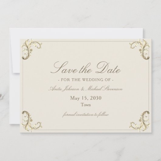 Cream Gold Barok Wedding Save The Date (Voorkant)