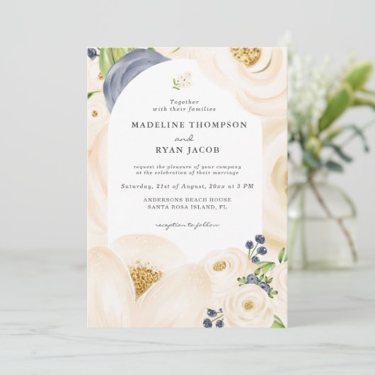 Cream Gold Beige Elegant Floral Waterverf Kaart (Staand voorkant)