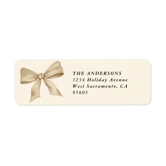 Cream Gold Bow Christmas Retouradres Etiket (Voorkant)