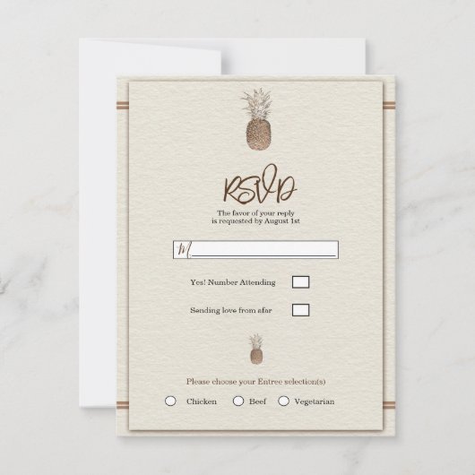 Cream Gold Brown Pineapple Minimal Wedding RSVP Kaart (Voorkant)