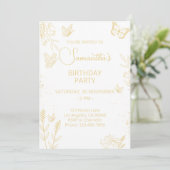 Cream & Gold Butterfly Verjaardag uitnodiging (Staand voorkant)