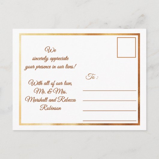 Cream & Gold Dank u bruiloft Jubileum Bedankt Briefkaart (Achterkant)