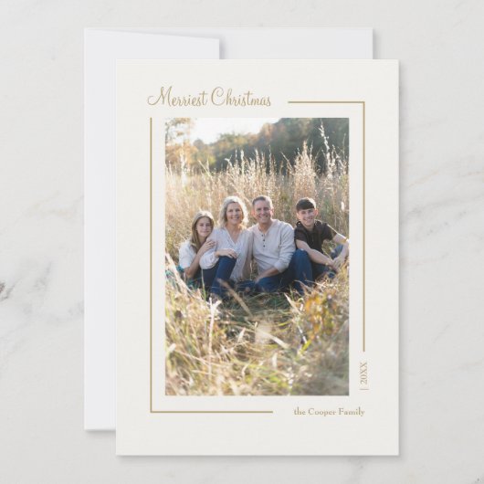Cream Gold Elegant Minimalistisch Kerstportret Feestdagenkaart (Voorkant)