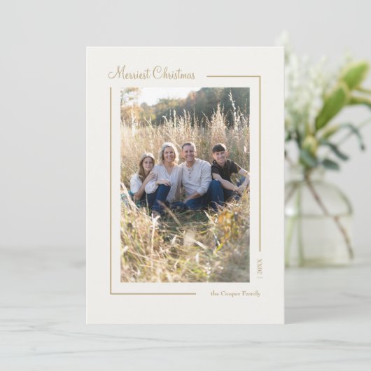 Cream Gold Elegant Minimalistisch Kerstportret Feestdagenkaart (Staand voorkant)