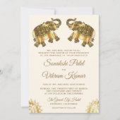 Cream Gold Ethnic Elephants Indian Wedding Kaart (Voorkant)