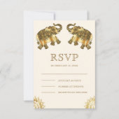 Cream Gold Ethnic Elephants Indian Wedding RSVP Kaartje (Voorkant)