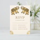 Cream Gold Ethnic Elephants Indian Wedding RSVP Kaartje (Staand voorkant)