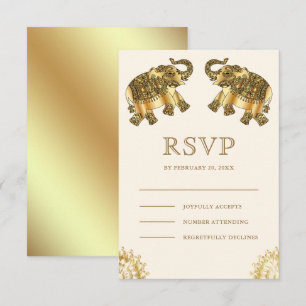 Cream Gold Etnische Olifanten Indiase Bruiloft RSVP Kaartje