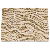 Cream Gold Faux Glitter Zebra Groot Cadeauzakje (Voorkant)
