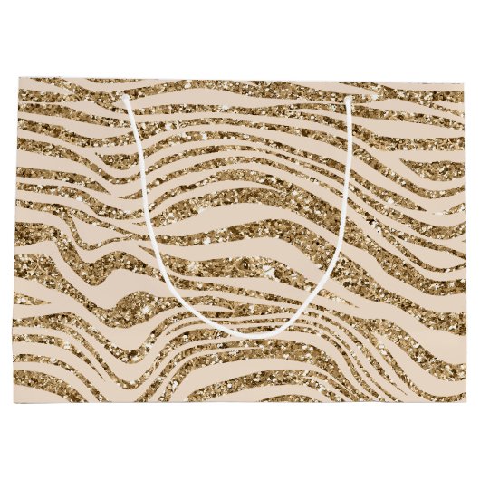 Cream Gold Faux Glitter Zebra Groot Cadeauzakje (Achterkant)
