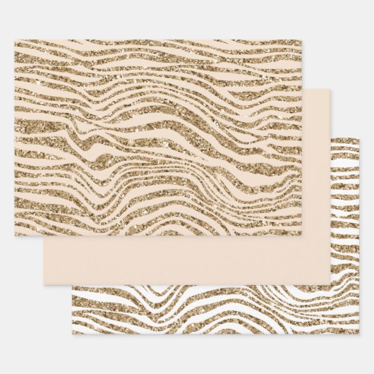 Cream Gold Faux Glitter Zebra Inpakpapier Vel (Set)