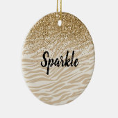 Cream Gold Faux Glitter Zebra Print Sparkle Keramisch Ornament (Rechts)