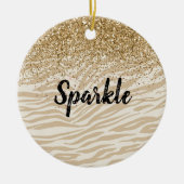 Cream Gold Faux Glitter Zebra Print Sparkle Keramisch Ornament (Voorkant)
