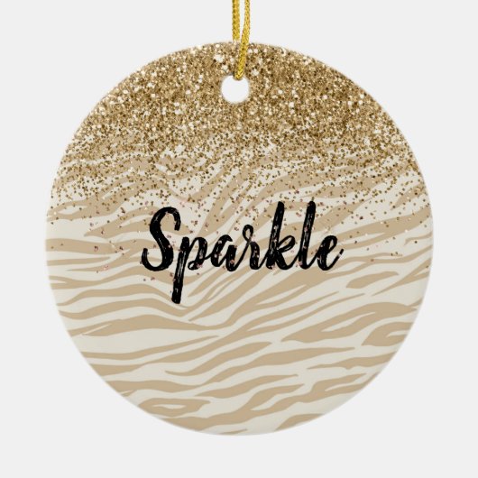 Cream Gold Faux Glitter Zebra Print Sparkle Keramisch Ornament (Voorkant)