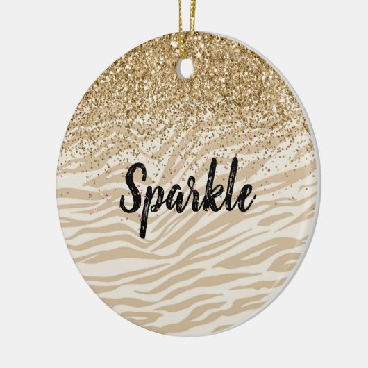 Cream Gold Faux Glitter Zebra Print Sparkle Keramisch Ornament (Links)