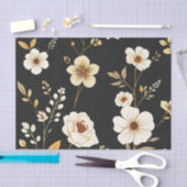 Cream Gold Floral Black Pattern Tissuepapier (Craft)
