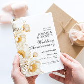 Cream Gold Floral Elegant bruiloft Jubileum Kaart