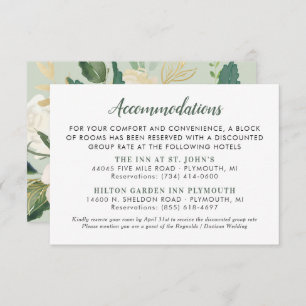 Cream Gold Floral Greenery Wedding Accommodations Informatiekaartje