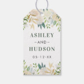 Cream Gold Floral Greenery Wedding Monogram Cadeaulabel (Voorkant)