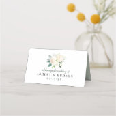 Cream Gold Floral Greenery Wedding Monogram Plaatskaartje (Achterkant)