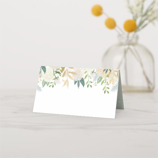 Cream Gold Floral Greenery Wedding Monogram Plaatskaartje (Voorkant)