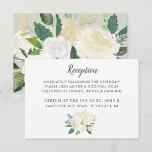 Cream Gold Floral Greenery Wedding Reception Informatiekaartje