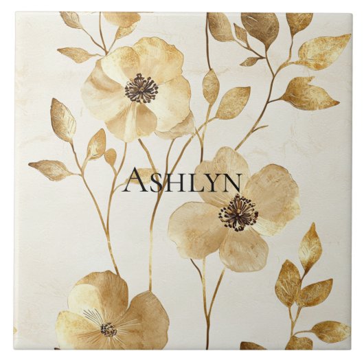 Cream Gold Floral Tegeltje (Voorkant)