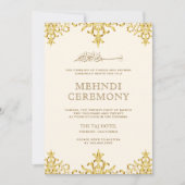Cream Gold Foil Damask Islamic Weddenschap Mehndi Kaart (Voorkant)