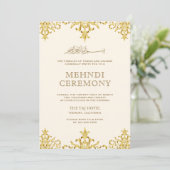 Cream Gold Foil Damask Islamic Weddenschap Mehndi Kaart (Staand voorkant)